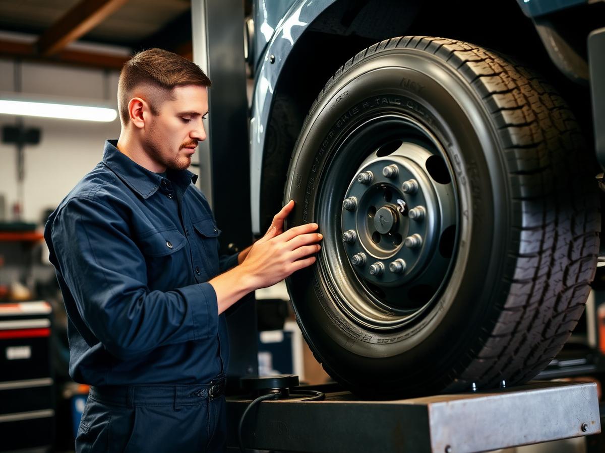 Owner of Summit Tire & Auto working on a truck tire in the Cedar Falls, CO shop