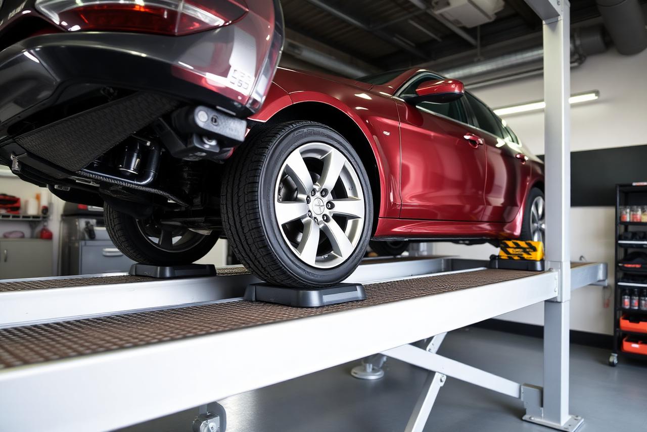 Car on a precision wheel alignment rack at Summit Tire & Auto