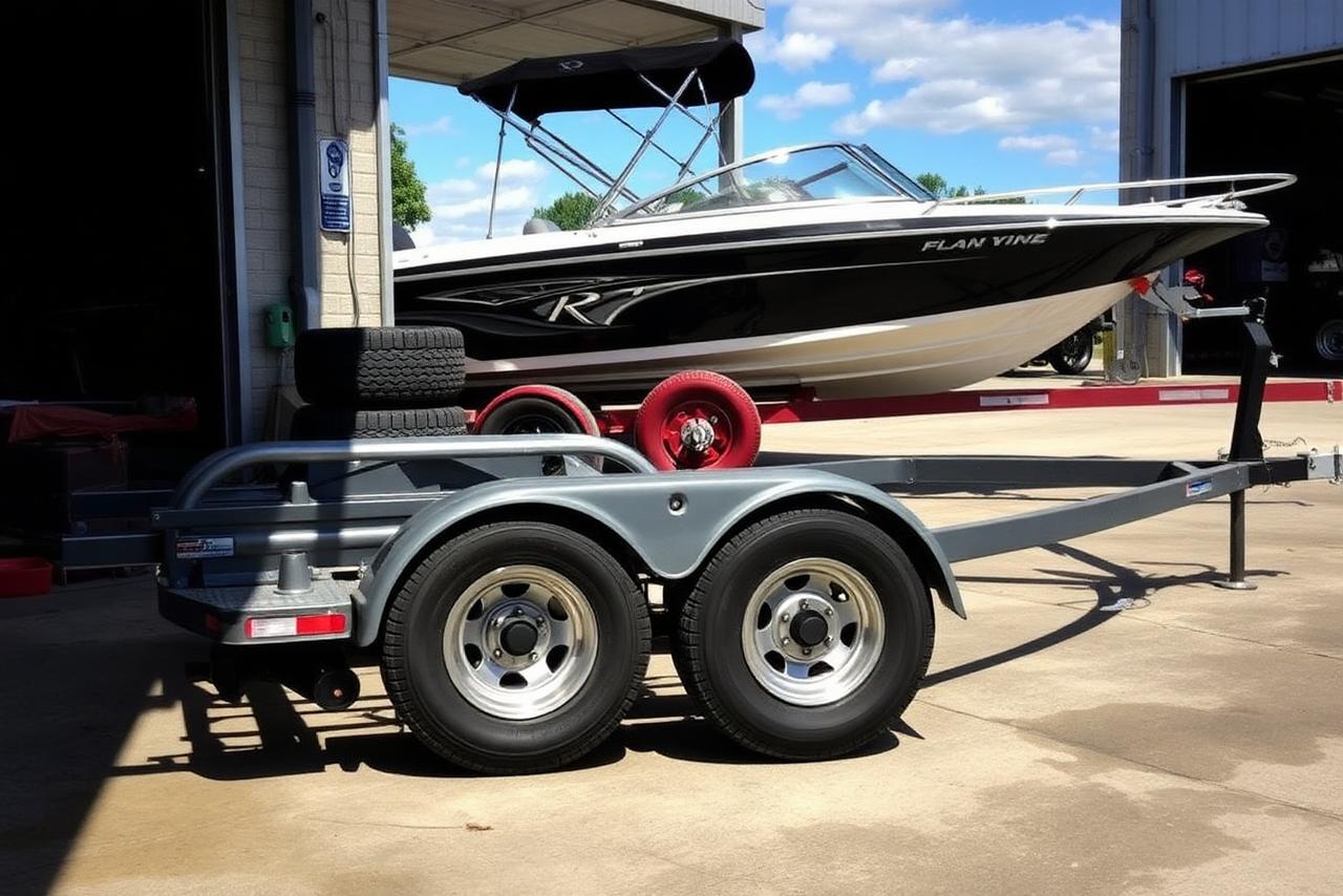 Boat trailer with fresh tires ready for the lake