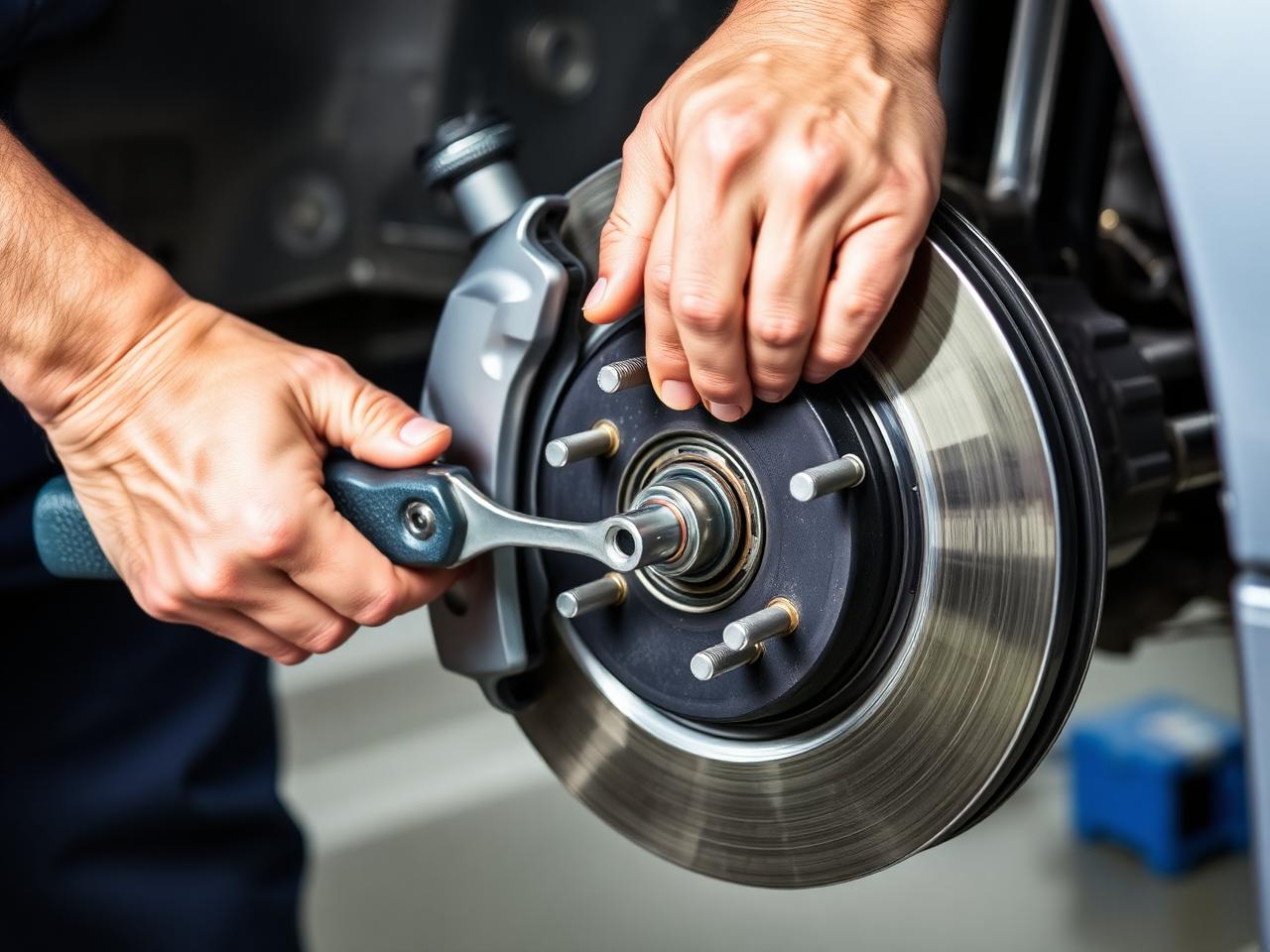 Brake pad and rotor service in progress